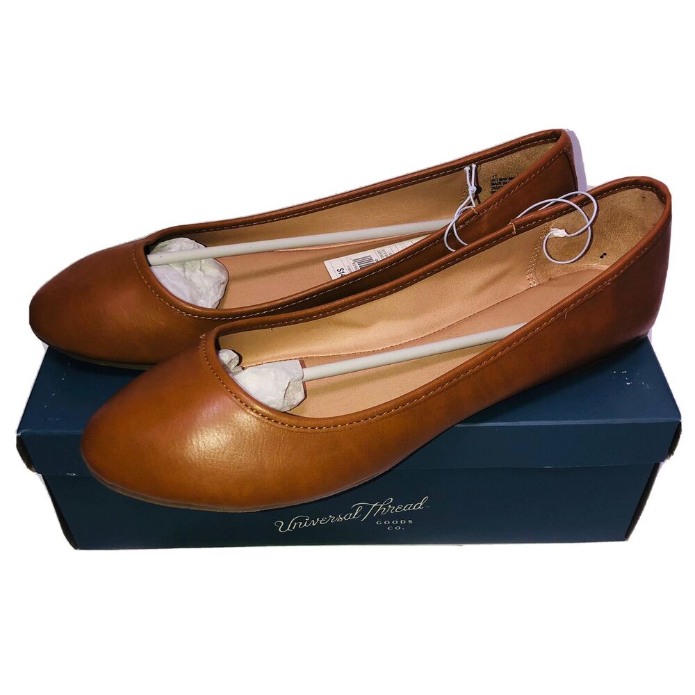 Universal Thread Everly Cognac Faux Leather Round Toe Ballet Flat Size 11 NIB